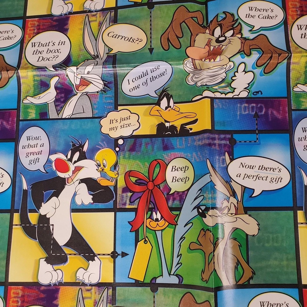 Vintage Looney Tunes Comic Style Gift Wrapping Paper Sheets, Lot Of 2, 20" X 30"